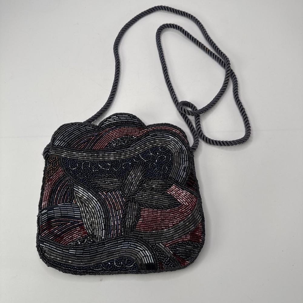 Micheline Burke small gray blue marron beaded purse